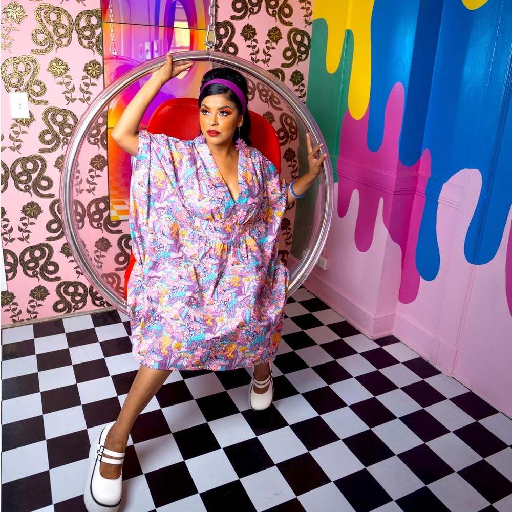 Blue Platypus Mushroom Pocket Caftan in Pink